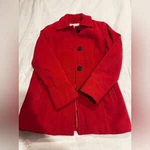 Liz Claiborne Red Single Breast Coat Size Medium Pockets Fully Lined Mid Length